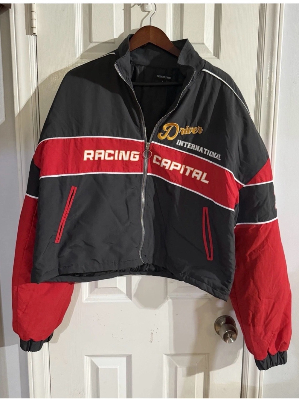 PrettyLittleThing Indianapolis Speedway Racing Bomber Jacket Size Large